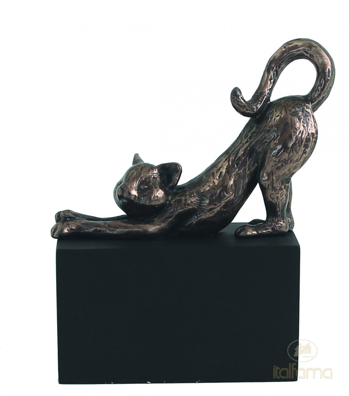 Bronzírozott műgyanta szobor – Macska, M: 11 cm