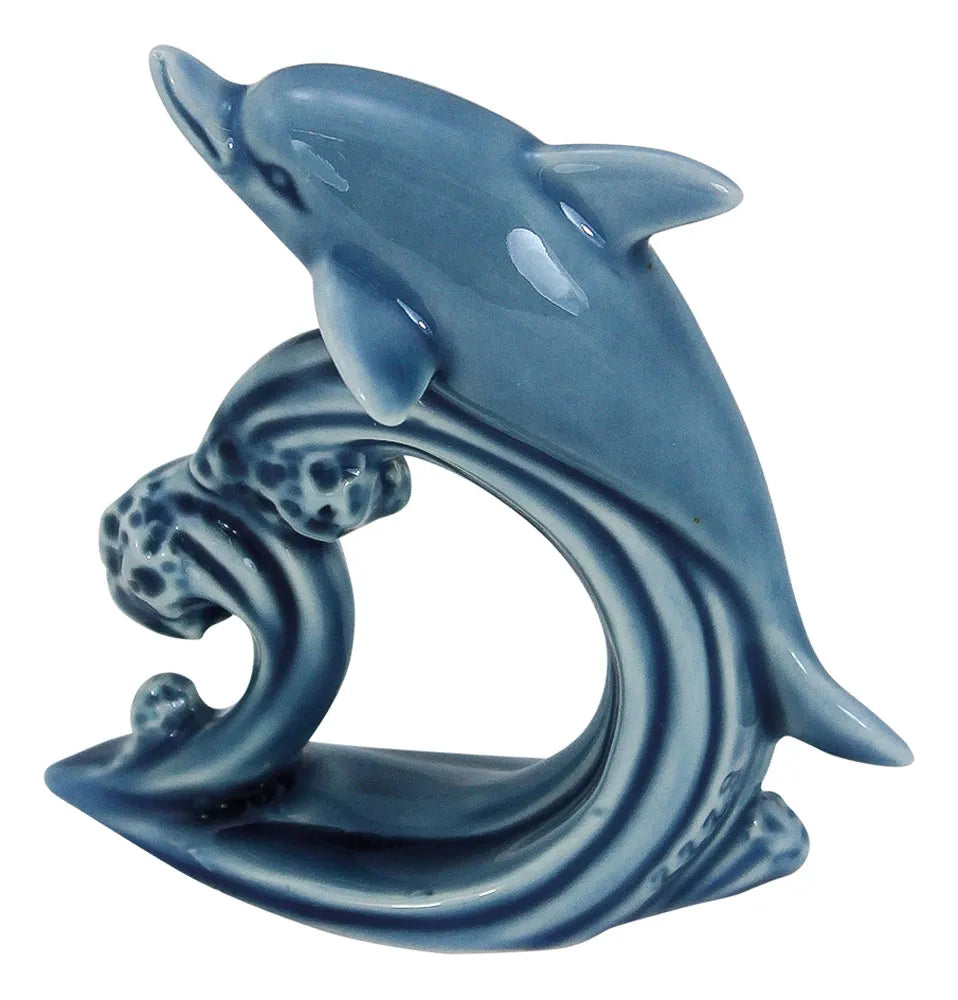 Ugró delfin, mázas kőedény, kék, 7,5x3,5x7,5cm