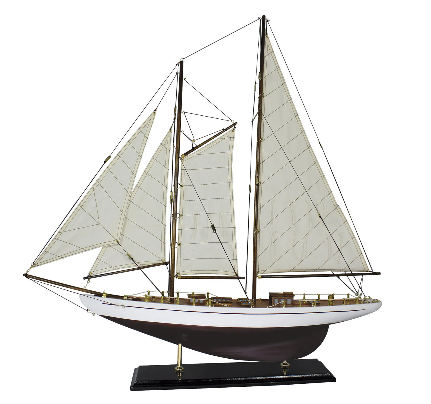Vitorlás jacht, fa, vászonvitorlákkal, H: 71 cm, M: 74 cm