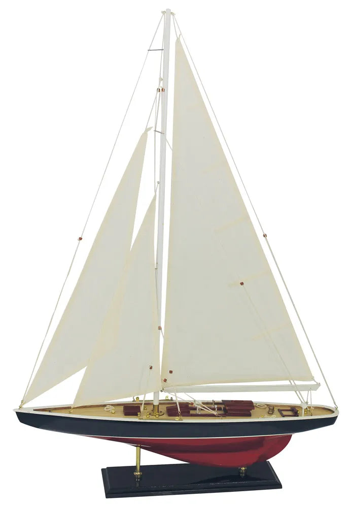 Vitorlás jacht, fa, vászonvitorlákkal, h: 60 cm, m: 86 cm