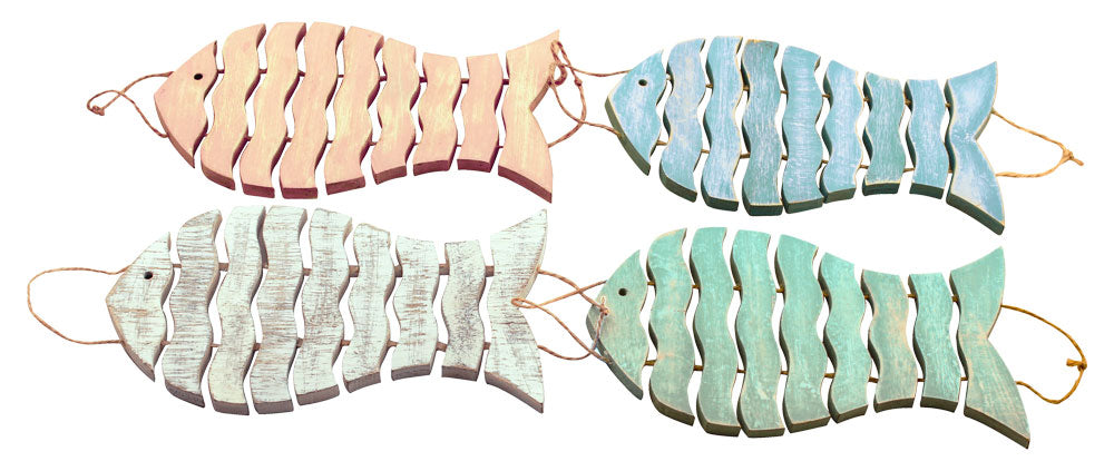 Alátétek - Hal, festett fa, 16x9x0,6 cm, 4 darabos készlet