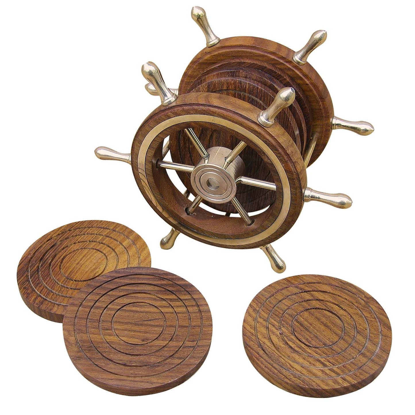 6 alátét kerékállványban, fa/réz, m: 12cm, ø: 7,5cm - MODIANO