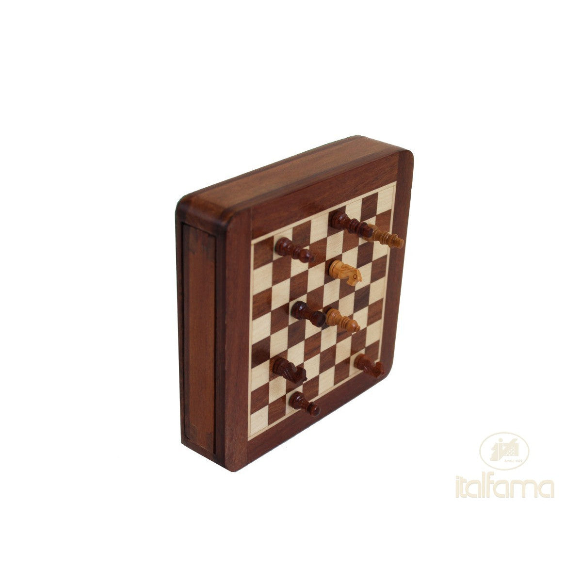 Prémium minőségű mágneses fa sakk + dáma készlet fiókkal, 13,5x13,5 cm