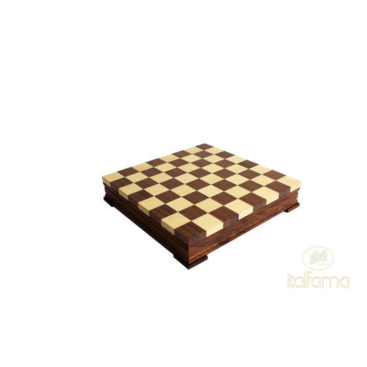 Fa multigame készlet (sakk + dáma + backgammon) dió-juhar berakással, 36x36 cm