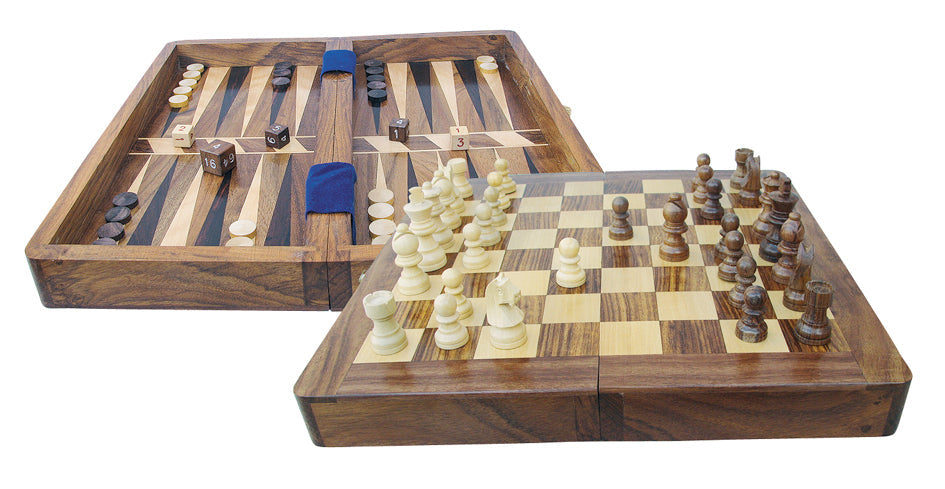 Játéktábla - sakk és backgammon, fa, nyitott: 25,5x25,5x2,2 cm