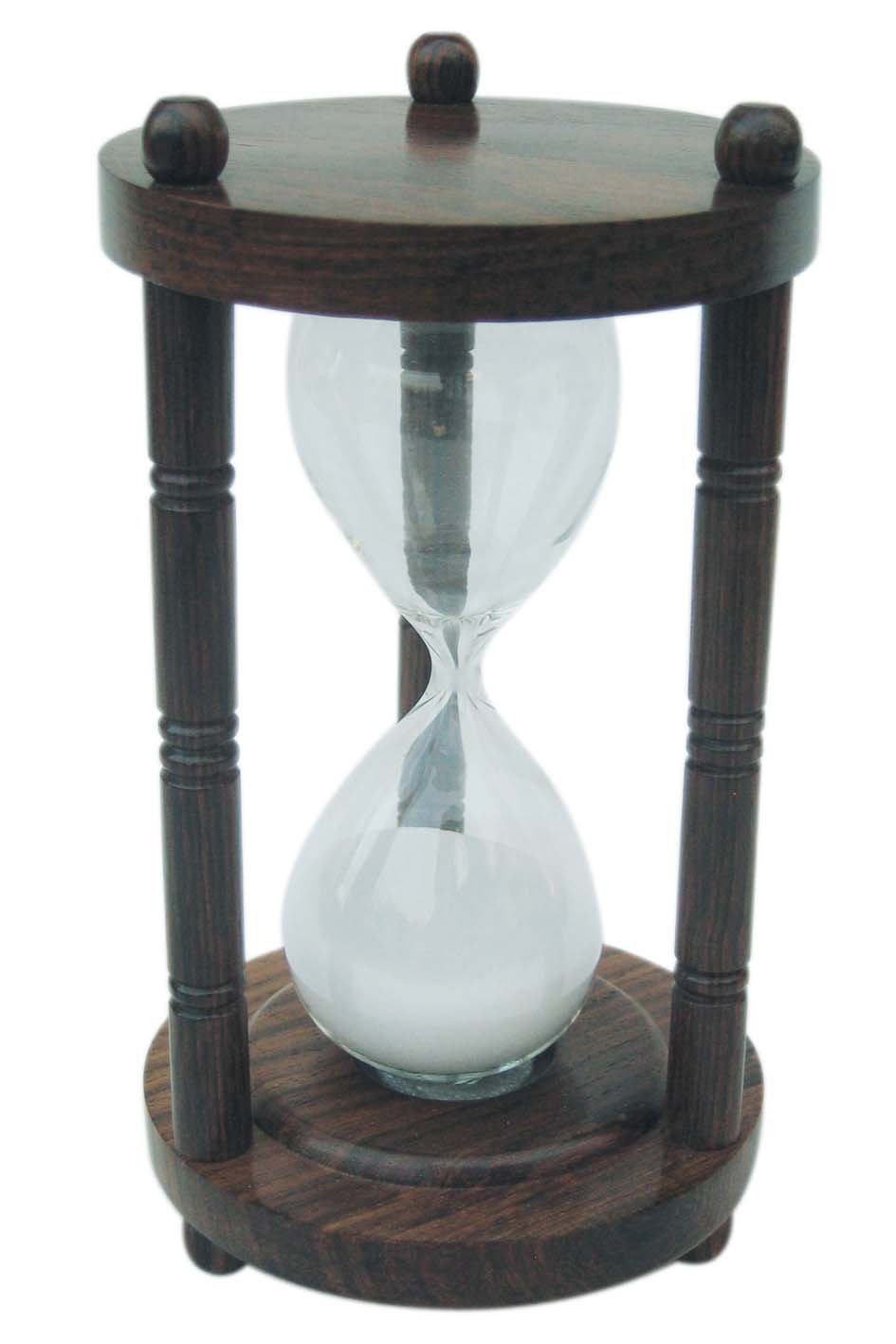 Homokóra, 3 oszlopos, fából, kb. 5 perc, magasság: 15,5 cm, átmérő: 8,5 cm