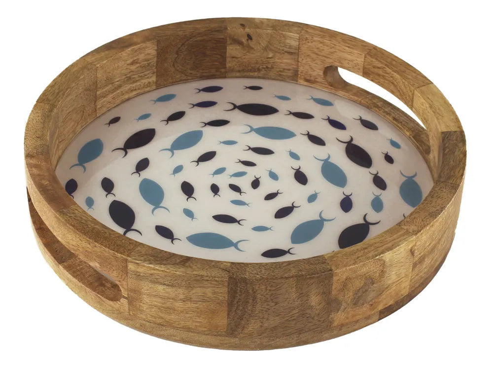 Tálca - Hal örvény, Mangófa zománccal, Átmérő: 27,5 cm, M: 5,5 cm