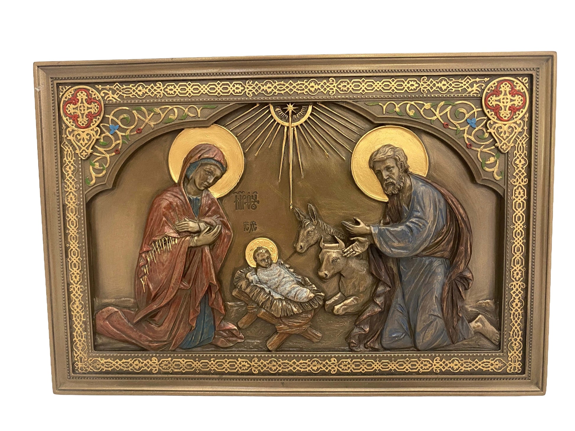 Betlehemi Szent Család bronz bevonatú falikép