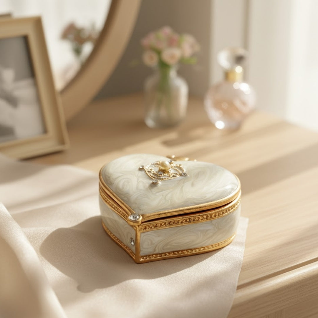 Exkluzív csecsebecse doboz / Ékszerdoboz szív alakban kristályokkal