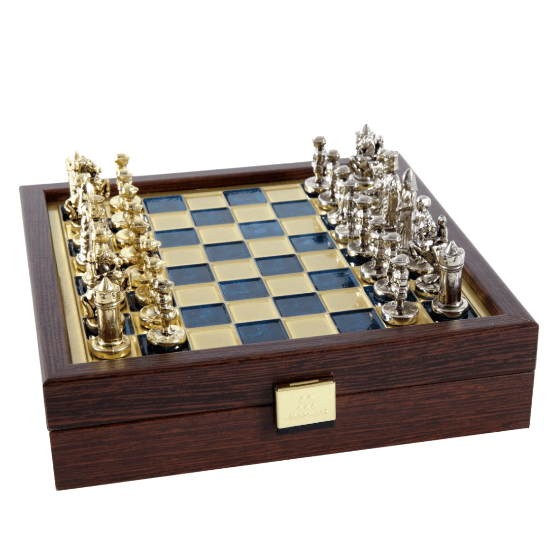 Elegáns prémium sárgaréz sakk-készlet 20x20 cm - bizánci stílus