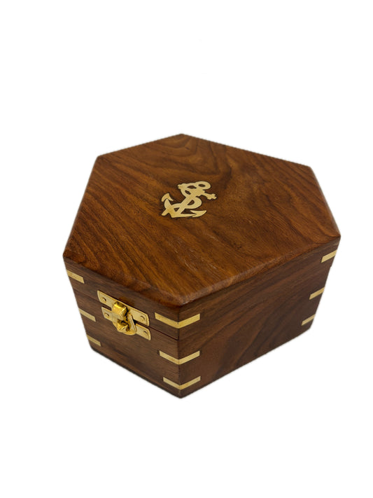 Réz szextáns fa dobozban