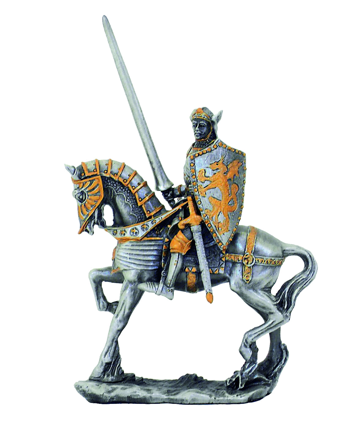 Lovag lándzsával és pajzzsal lovon ón szobor
