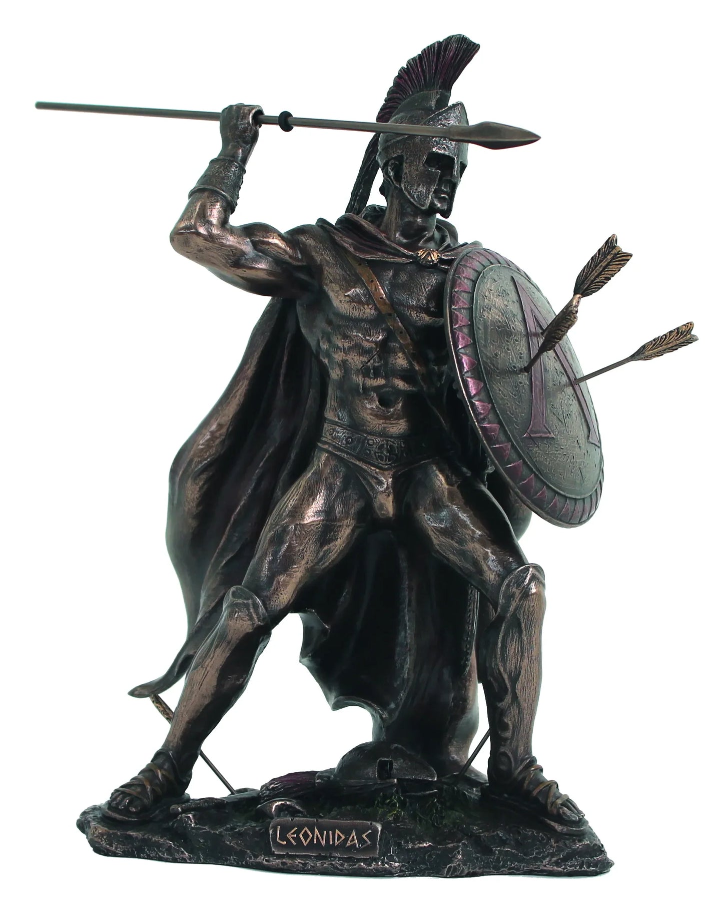 Leonidász lándzsával és nyilakkal bronz bevonatú szobor