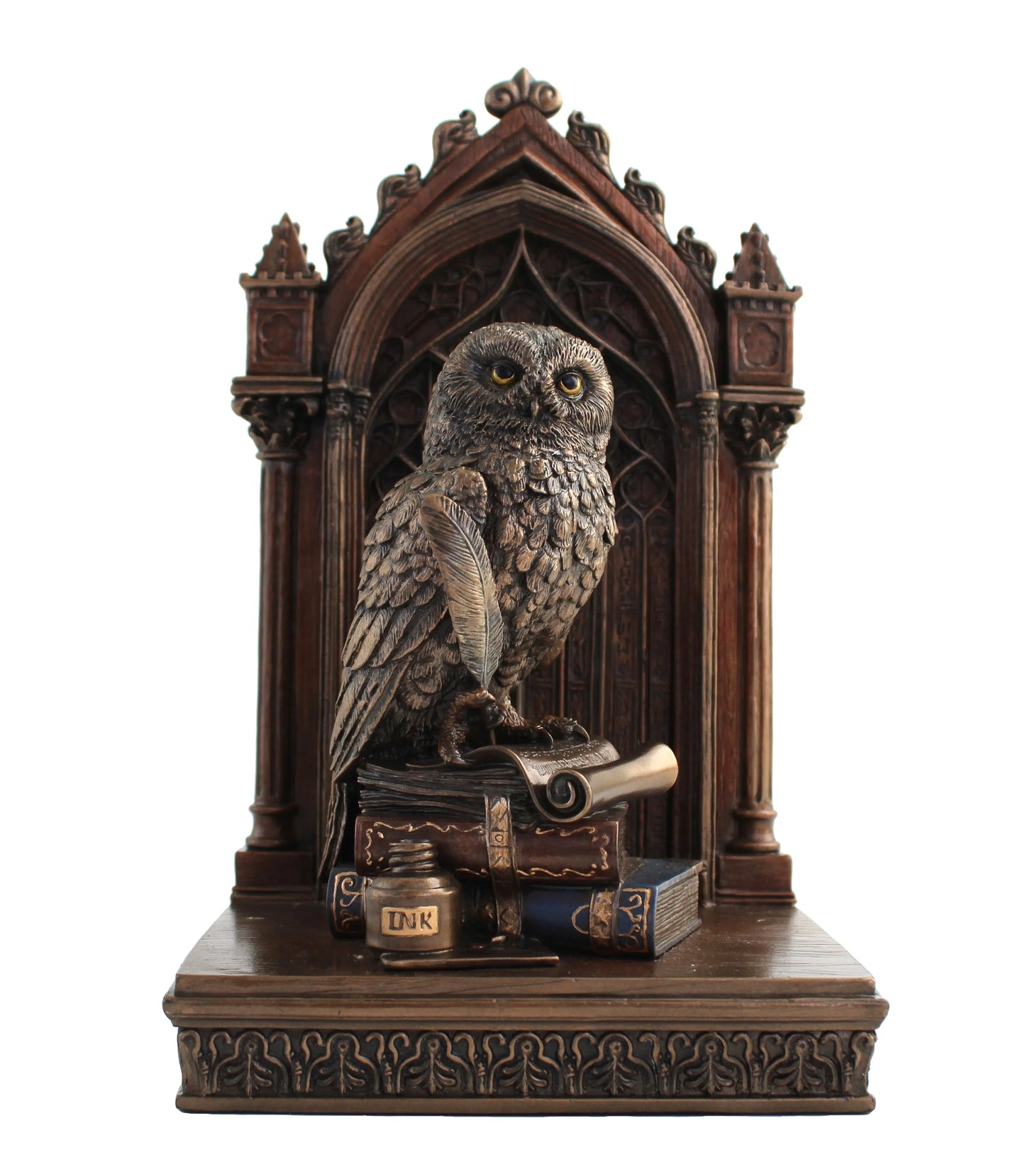 Bölcs bagoly a kastélyban bronz bevonatú szobor