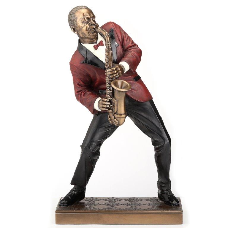 Szaxofonos jazz zenész bronz bevonatú szobor