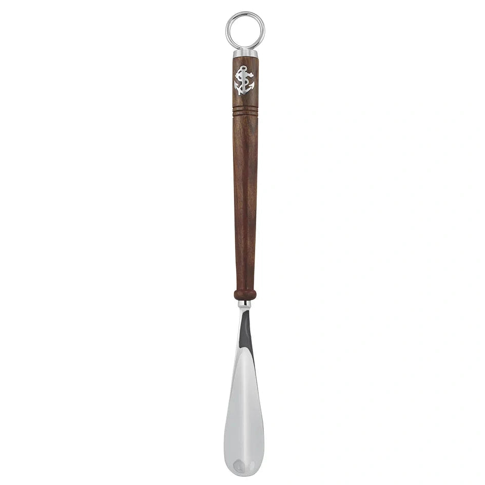 Cipőkanál, fa/nikkel bevonatú sárgaréz, H: 46 cm