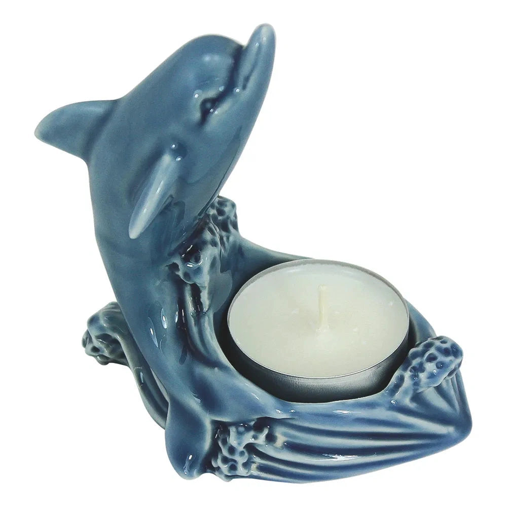 Mécses - delfin, lakkozott kőedény, kék, 9x6x10cm