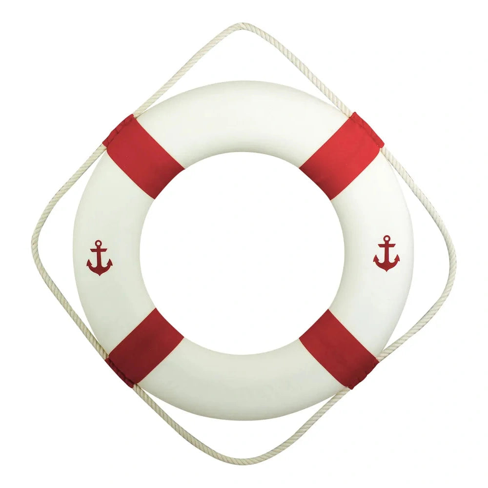 Mentőöv, piros/fehér, horgony mintával, hungarocell ruhával, Ø: 50cm