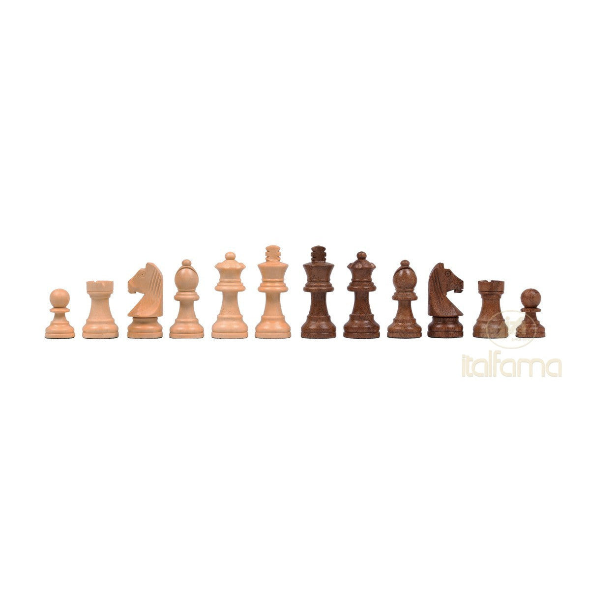 Sakkfigurák, akácfa, M: 5 cm, Ø: 2 cm, klasszikus