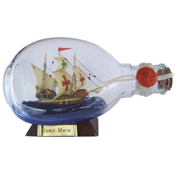 Üveg-hajó - Santa Maria, gödrös palackban, h: 15 cm, m: 9 cm
