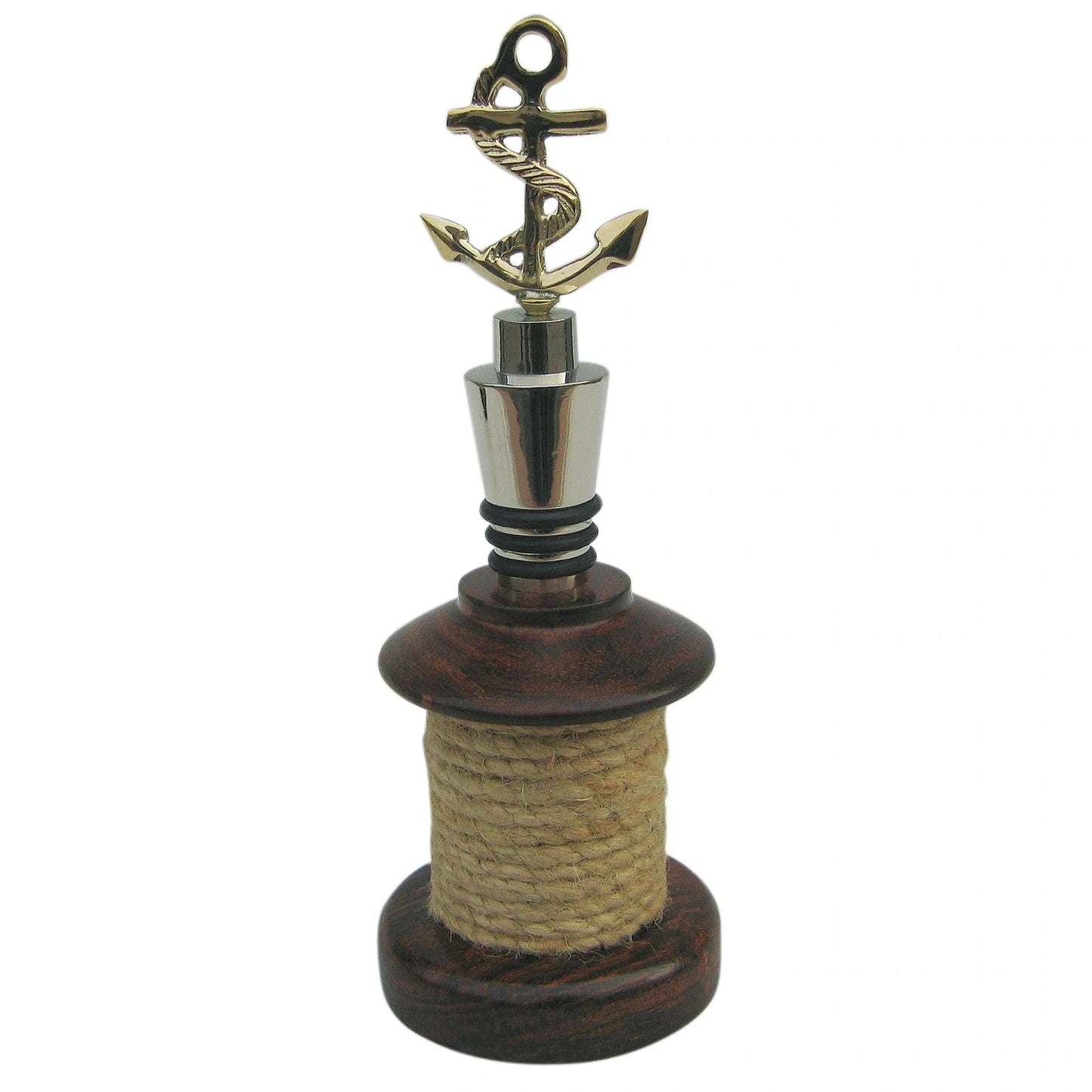 Üvegdugó - horgony, fa/réz részek ezüstözöttek, m: 15cm, átmérő: 5,5cm