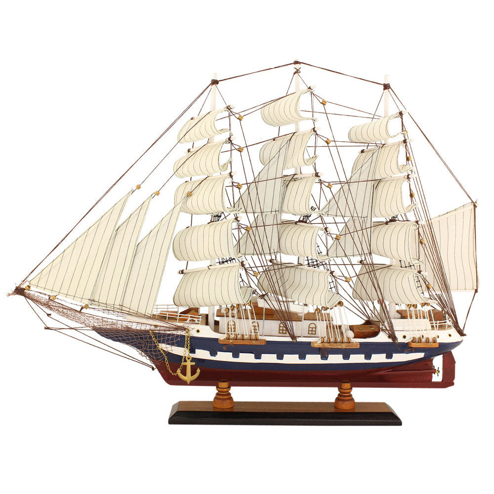 Vitorlás hajó, fa vászonvitorlákkal, H: 63 cm, M: 47 cm