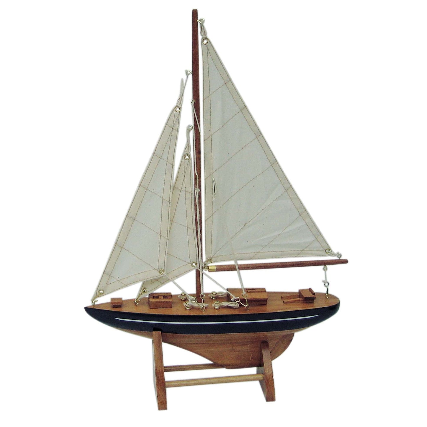 Vitorlás jacht, fa vitorlákkal, H: 25 cm, M: 35 cm