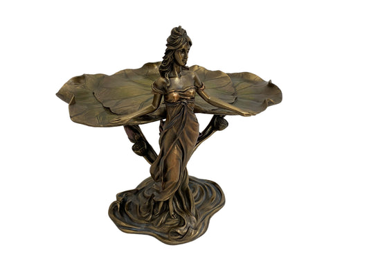 Nimfa bronz bevonatú kínáló tál szobor