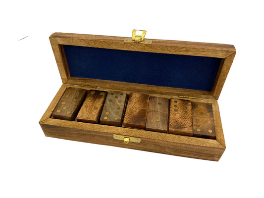 Dominó réz betétes mangó fa dobozban nagy