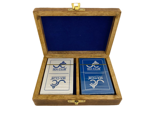 Francia kártya réz betétes mangó fa dobozban dupla