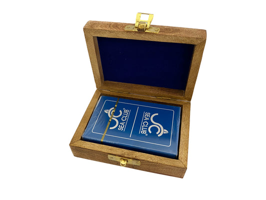 Francia kártya réz betétes mangó fa dobozban