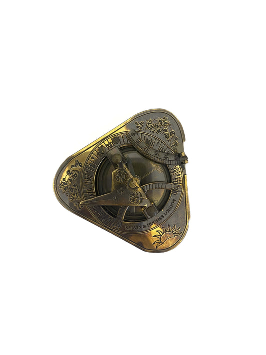 Antik hatású réz napóra iránytű fa dobozban