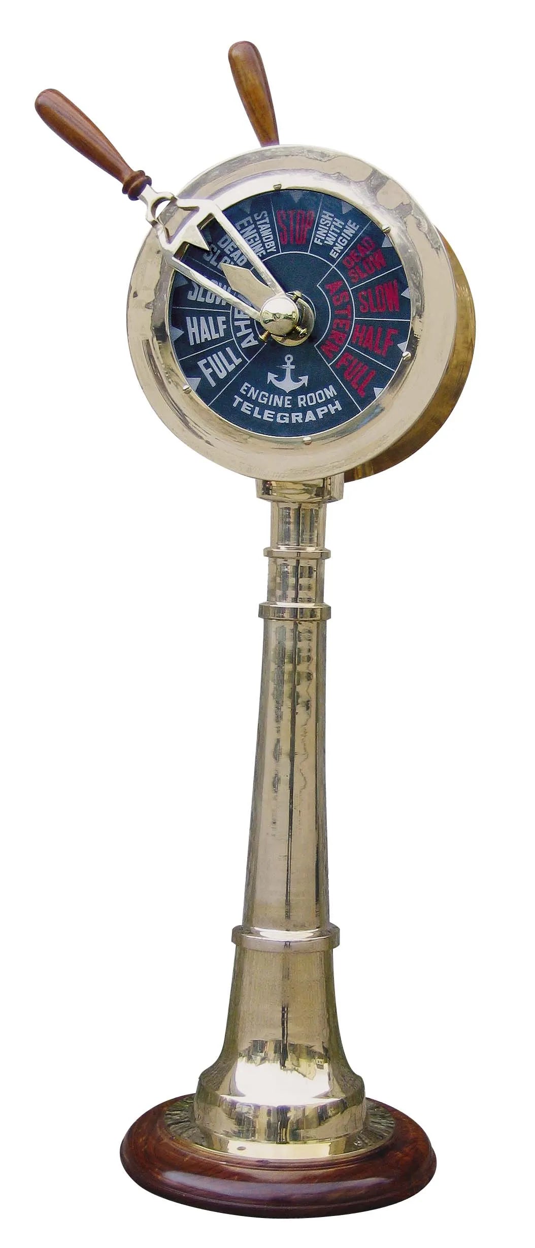 Gép távíró, sárgaréz, fa alapon, M: 92 cm, fej-átmérő: 29 cm