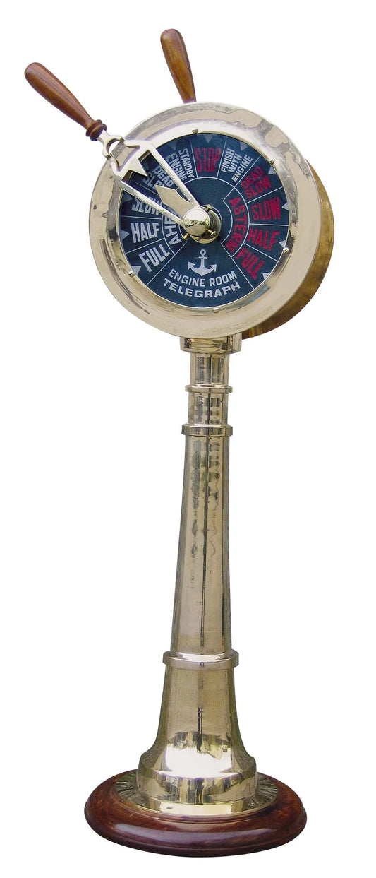 Gép távíró, sárgaréz, fa alapon, M: 92 cm, fej-átmérő: 29 cm