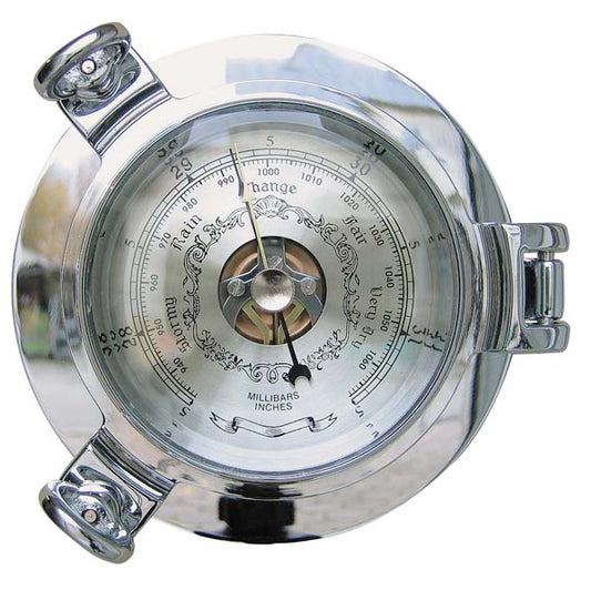 Barométer krómozott hajóablakban, Ø: 14 cm