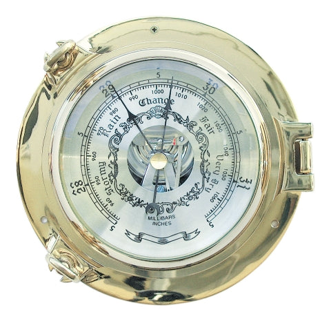 Barométer sárgaréz hajóablakban, Ø: 18 cm