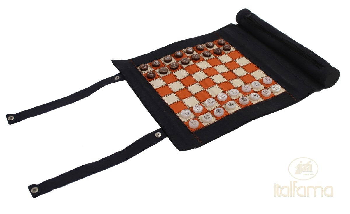 Feltekerhető többjátékos készlet (sakk-, dáma- és backgammon készlet)