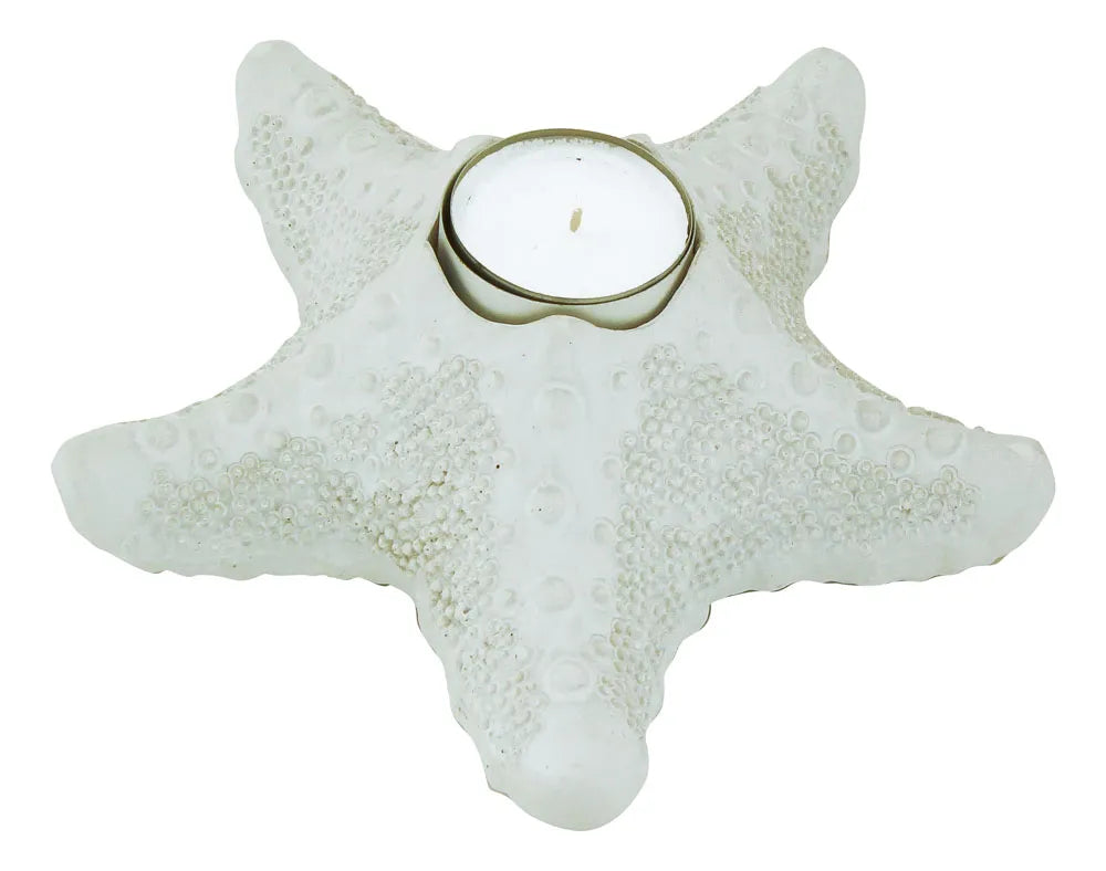 Mécsestartó - tengeri csillag, poliszton, fehér, ma: 6 cm, 17x17 cm
