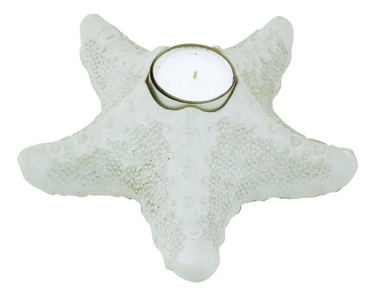 Mécsestartó - tengeri csillag, poliszton, fehér, ma: 6 cm, 17x17 cm