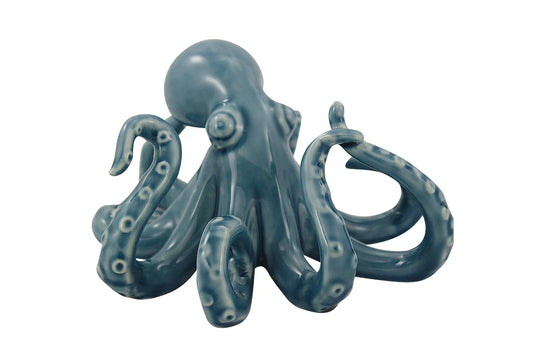 Polip, mázas kőedény, kék, 16x17x9,5cm