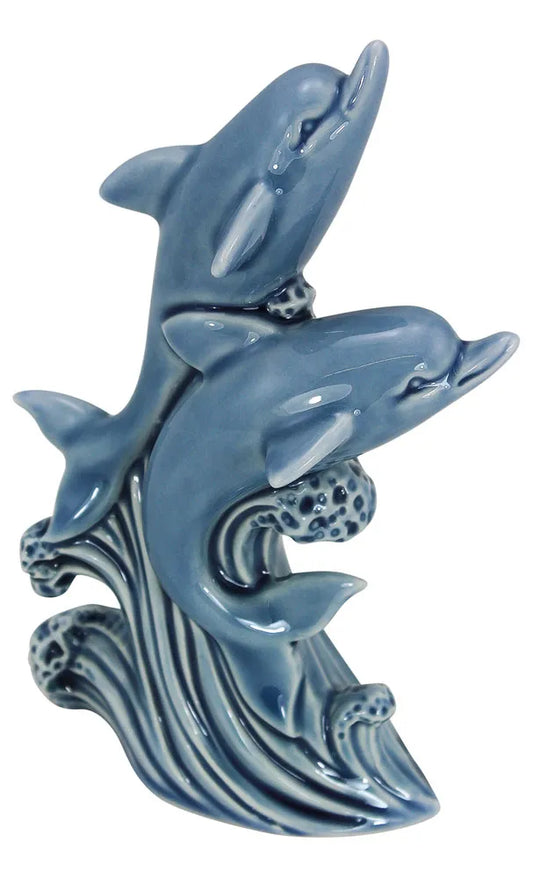 Delfinek, ugráló, kőedény, lakkozott, kék, 10x15,5x5,5 cm