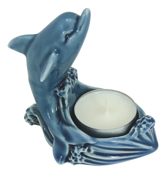 Mécses - delfin, lakkozott kőedény, kék, 9x6x10cm