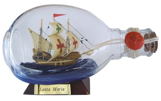 Üveg-hajó - Santa Maria, gödrös palackban, h: 15 cm, m: 9 cm