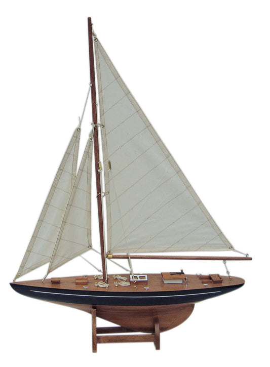 Vitorlás jacht, fából készült, vászon vitorlákkal, h: 40cm, m: 55cm