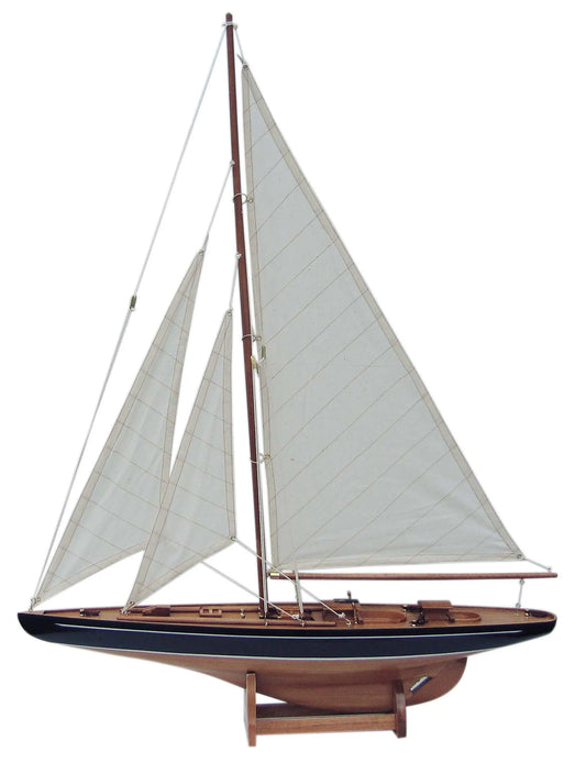Vitorlás jacht, fa, vászonvitorlákkal, H: 60cm, M: 80cm
