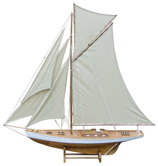 Vitorlás jacht, fából, vászonvitorlákkal, hossza: 125 cm, magassága: 135 cm