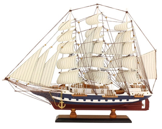 Vitorlás hajó, fa vászonvitorlákkal, H: 63 cm, M: 47 cm