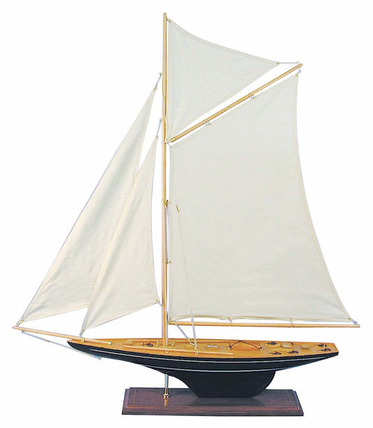 Vitorlás jacht, fa, vászon vitorlákkal, h: 80 cm, m: 85 cm