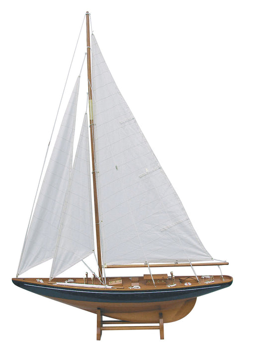 Vitorlás jacht, fa, szövet vitorlákkal, H: 75, M: 112 cm