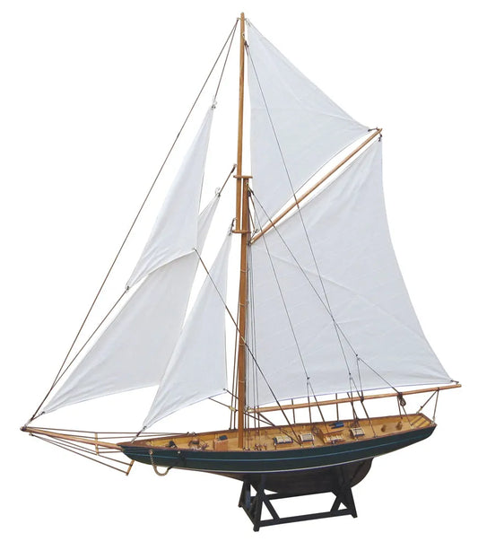 Vitorlás jacht, fa, vászonvitorlákkal, h: 85 cm, m: 92,5 cm